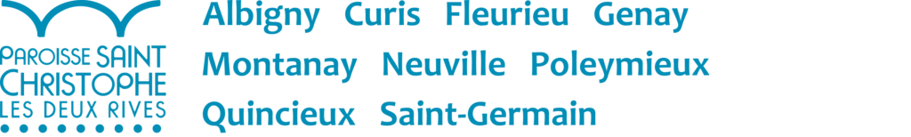 logo de la paroisse Saint-Christophe les deux Rives dans le Val de Saône, avec tous les clochers qui la composent.
